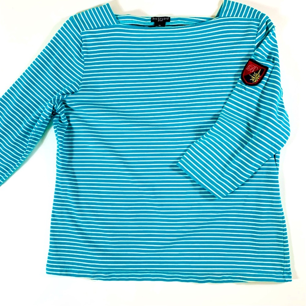BAY STUDIOS TURQUOISE & WHITED NAUTICAL STRIPE TOP